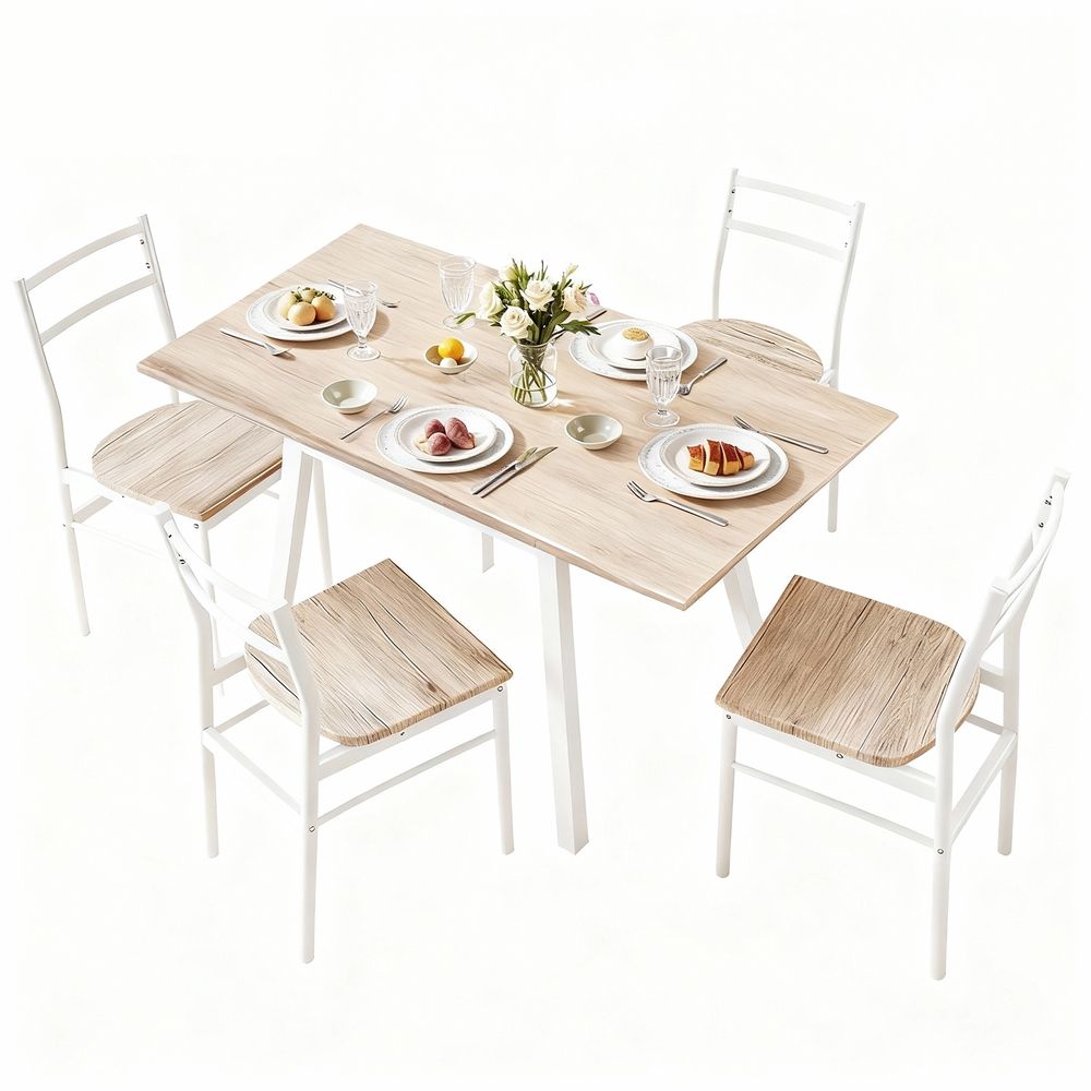 Artiss 5-Piece Foldable Dining Set Natural White