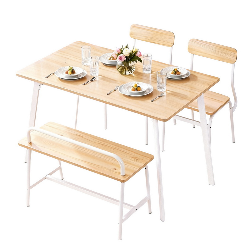 Artiss 4-Piece Dining Set with Bench Natural White