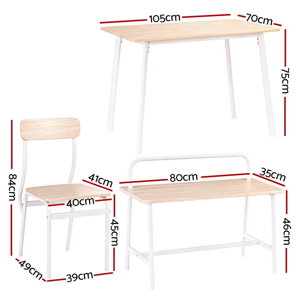 Artiss 4-Piece Dining Set with Bench Natural White view 2
