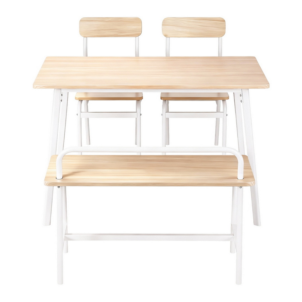 Artiss 4-Piece Dining Set with Bench Natural White view 3