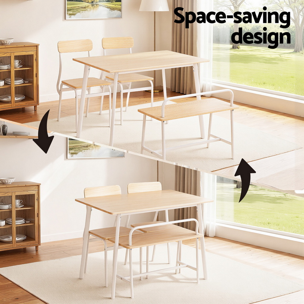 Artiss 4-Piece Dining Set with Bench Natural White view 4