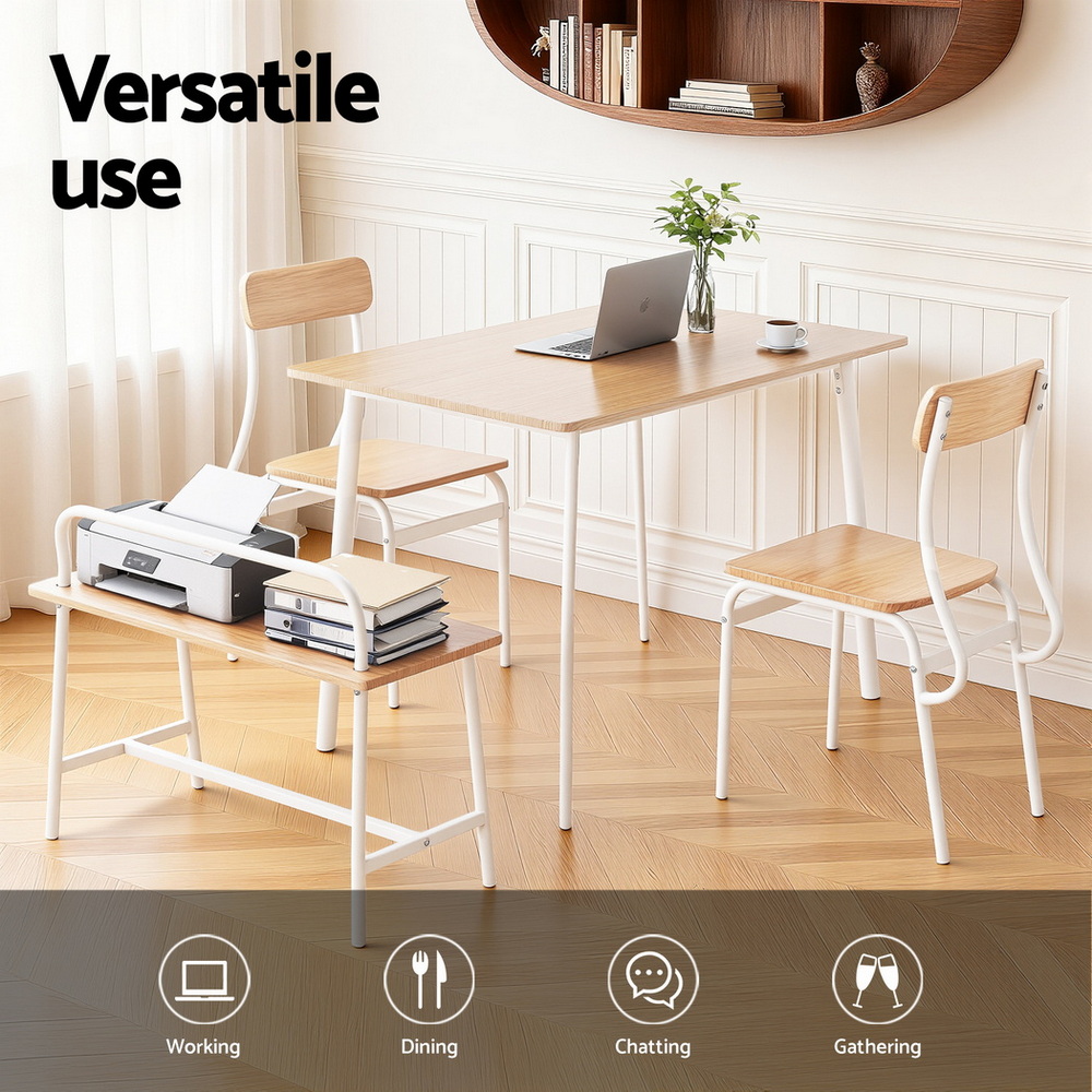 Artiss 4-Piece Dining Set with Bench Natural White view 5