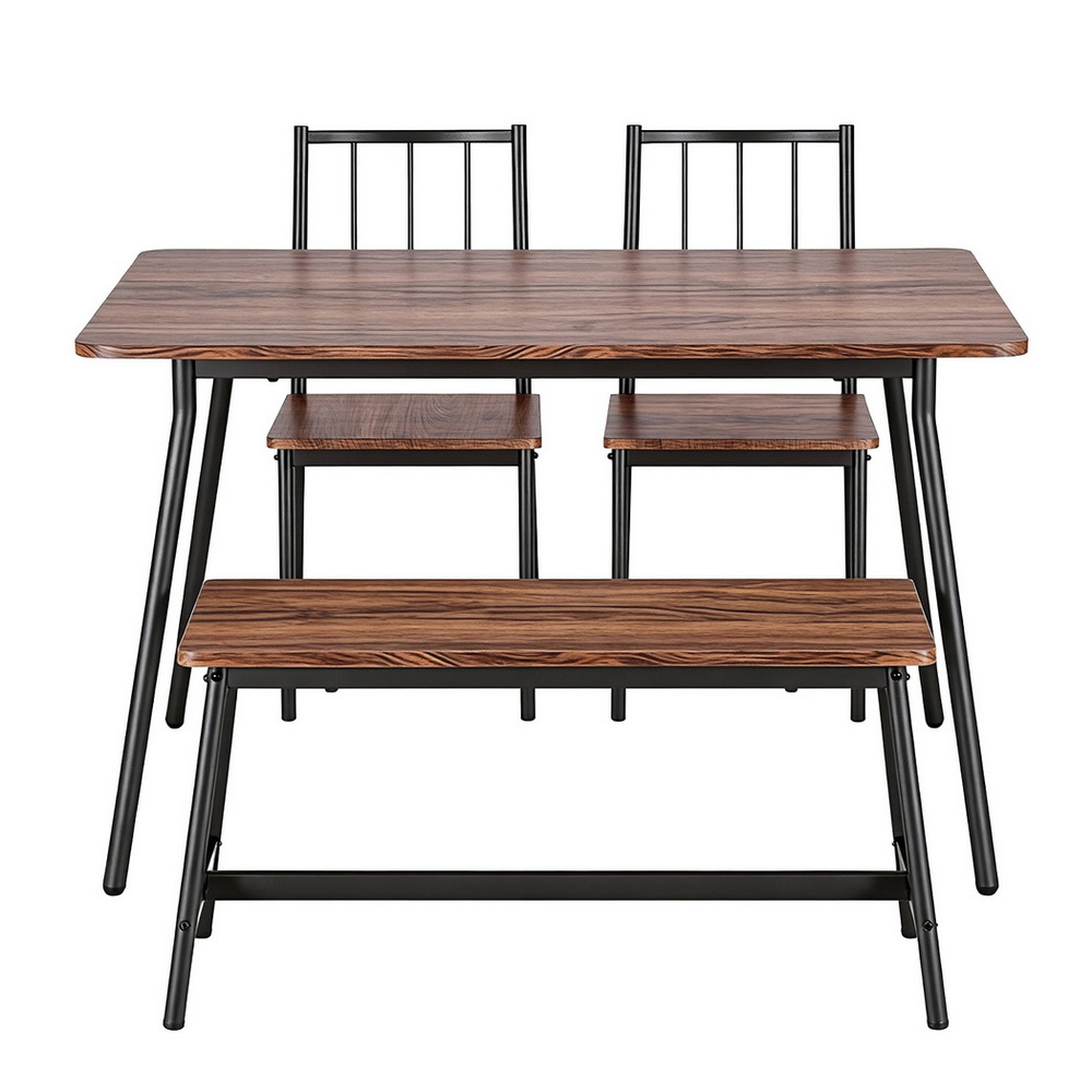 Artiss 4-Piece Dining Set with Bench Rustic Brown Black Frame view 3