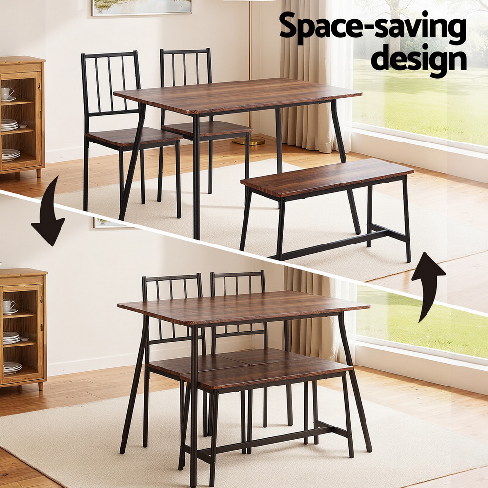 Artiss 4-Piece Dining Set with Bench Rustic Brown Black Frame view 4