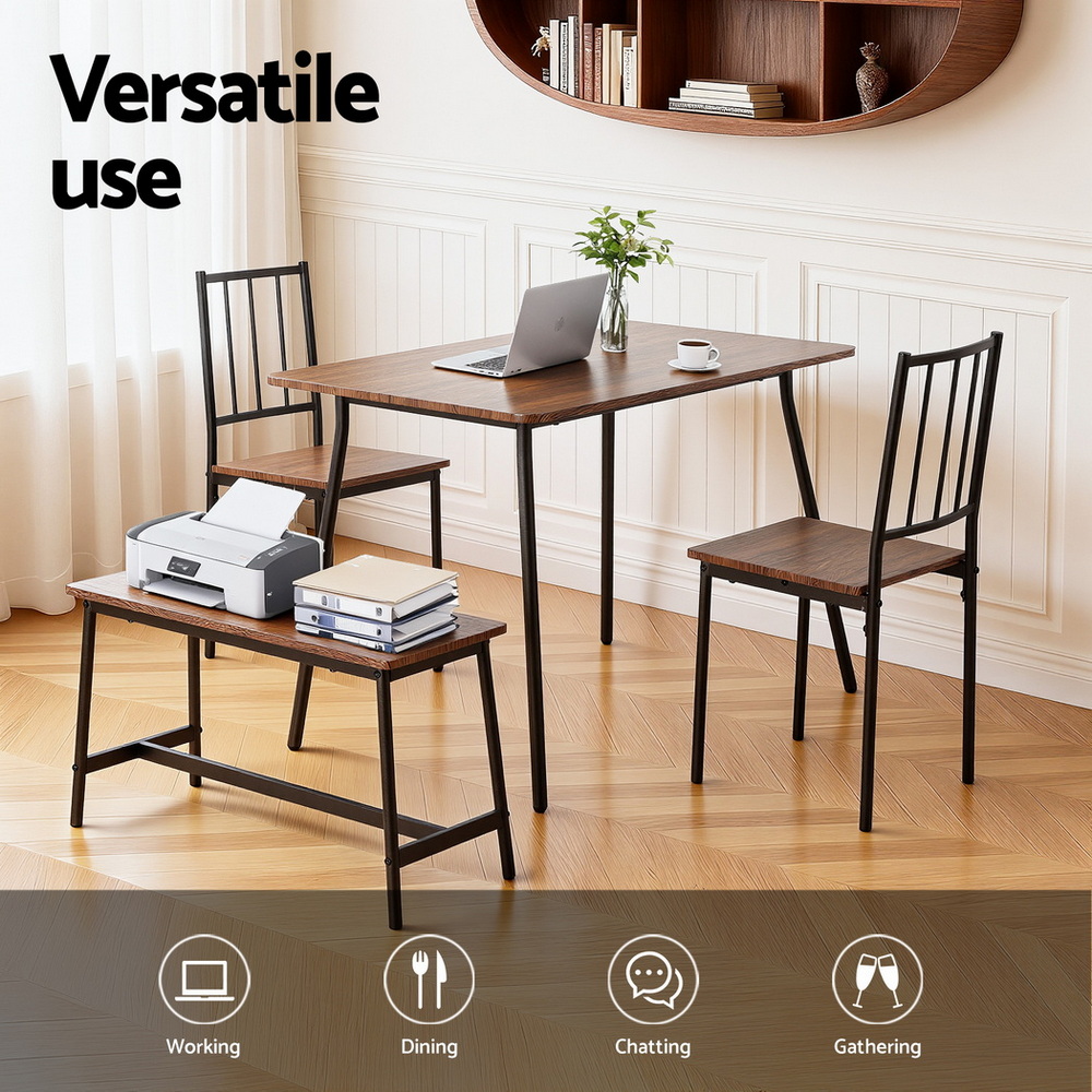 Artiss 4-Piece Dining Set with Bench Rustic Brown Black Frame view 5
