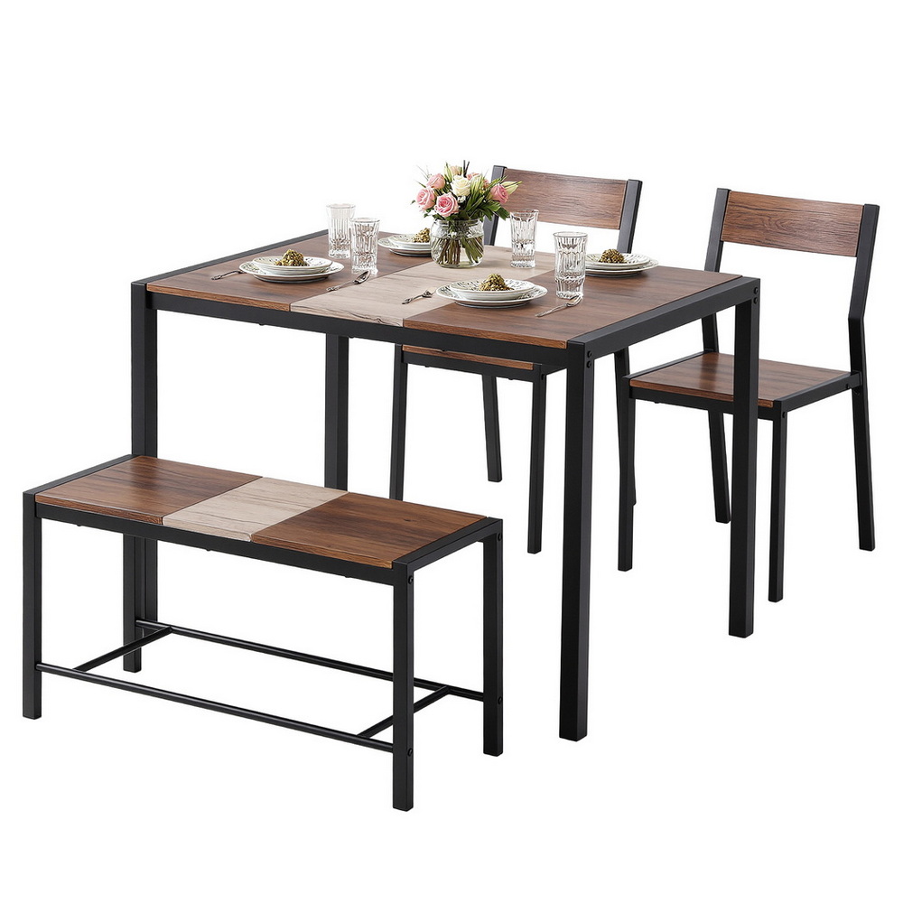 Artiss 4-Piece Dining Set with Bench Rustic Brown Multi-Tone