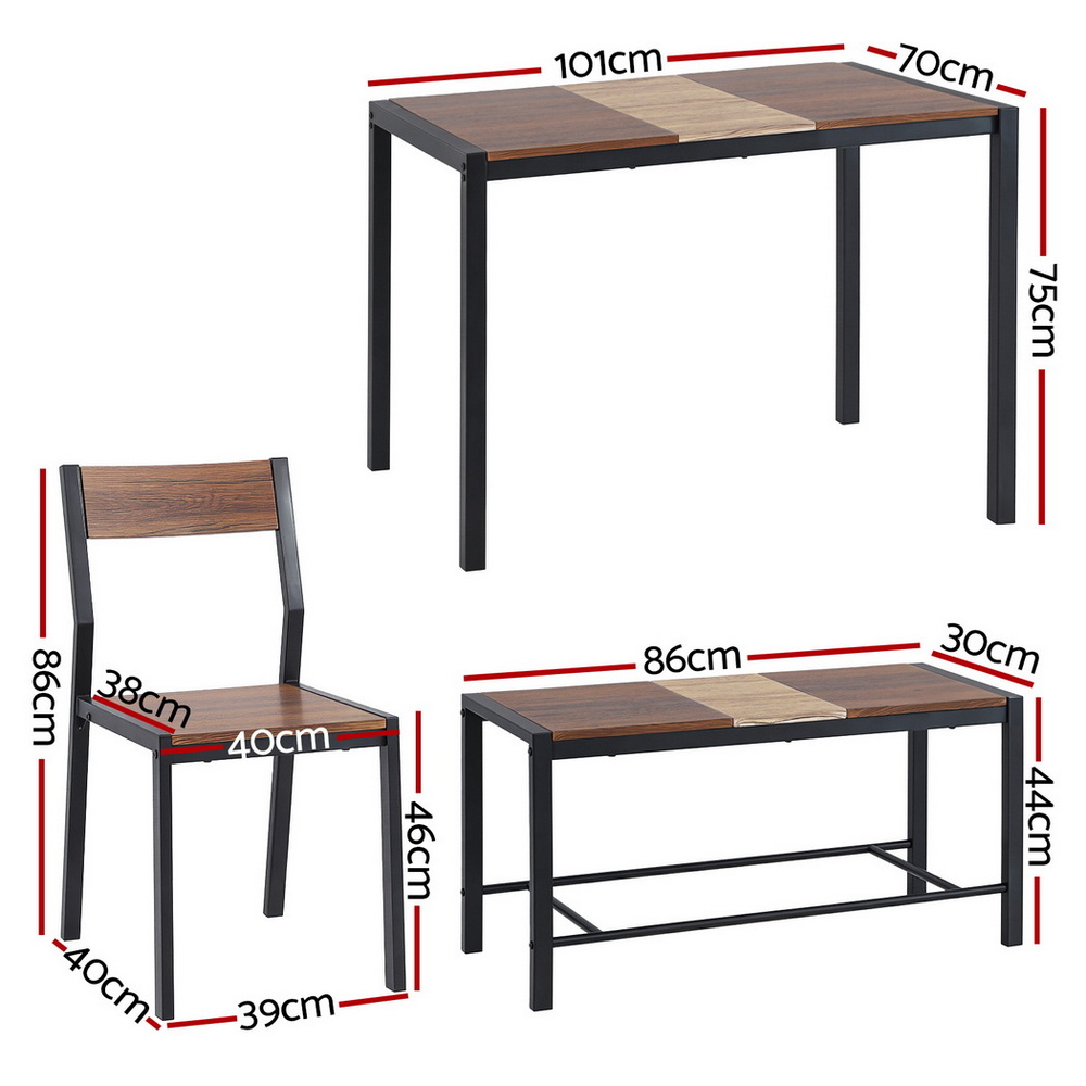 Artiss 4-Piece Dining Set with Bench Rustic Brown Multi-Tone view 2