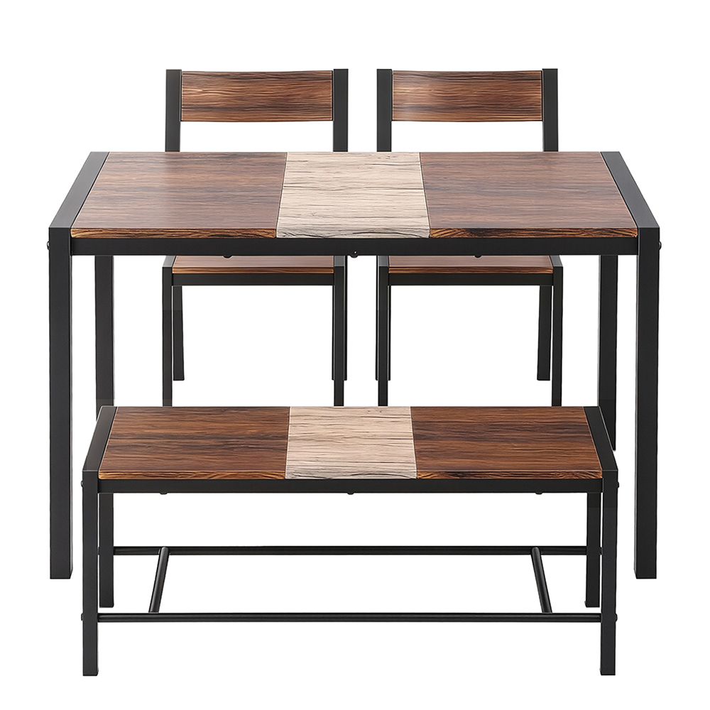 Artiss 4-Piece Dining Set with Bench Rustic Brown Multi-Tone view 3