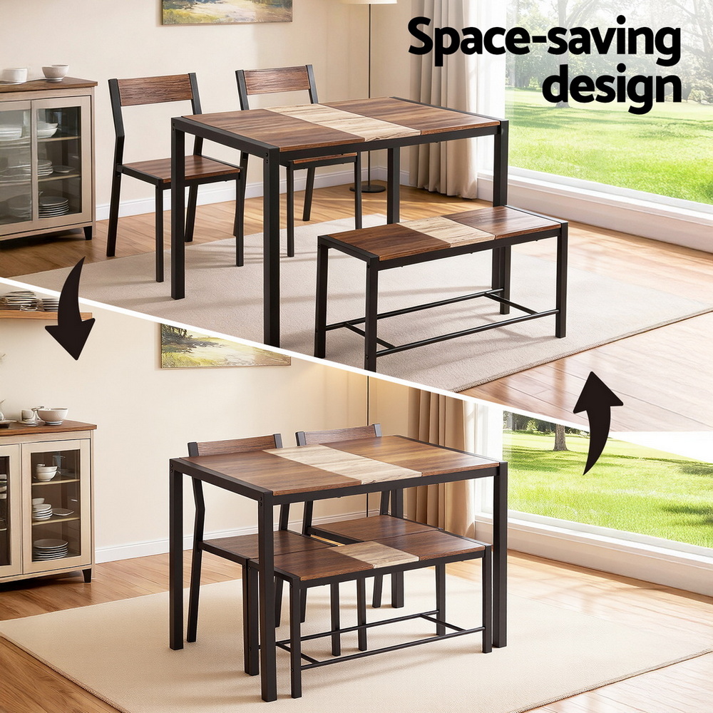 Artiss 4-Piece Dining Set with Bench Rustic Brown Multi-Tone view 4