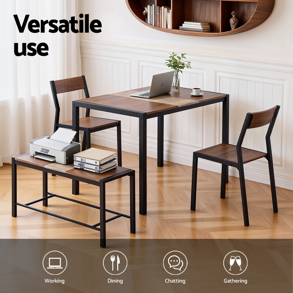 Artiss 4-Piece Dining Set with Bench Rustic Brown Multi-Tone view 5