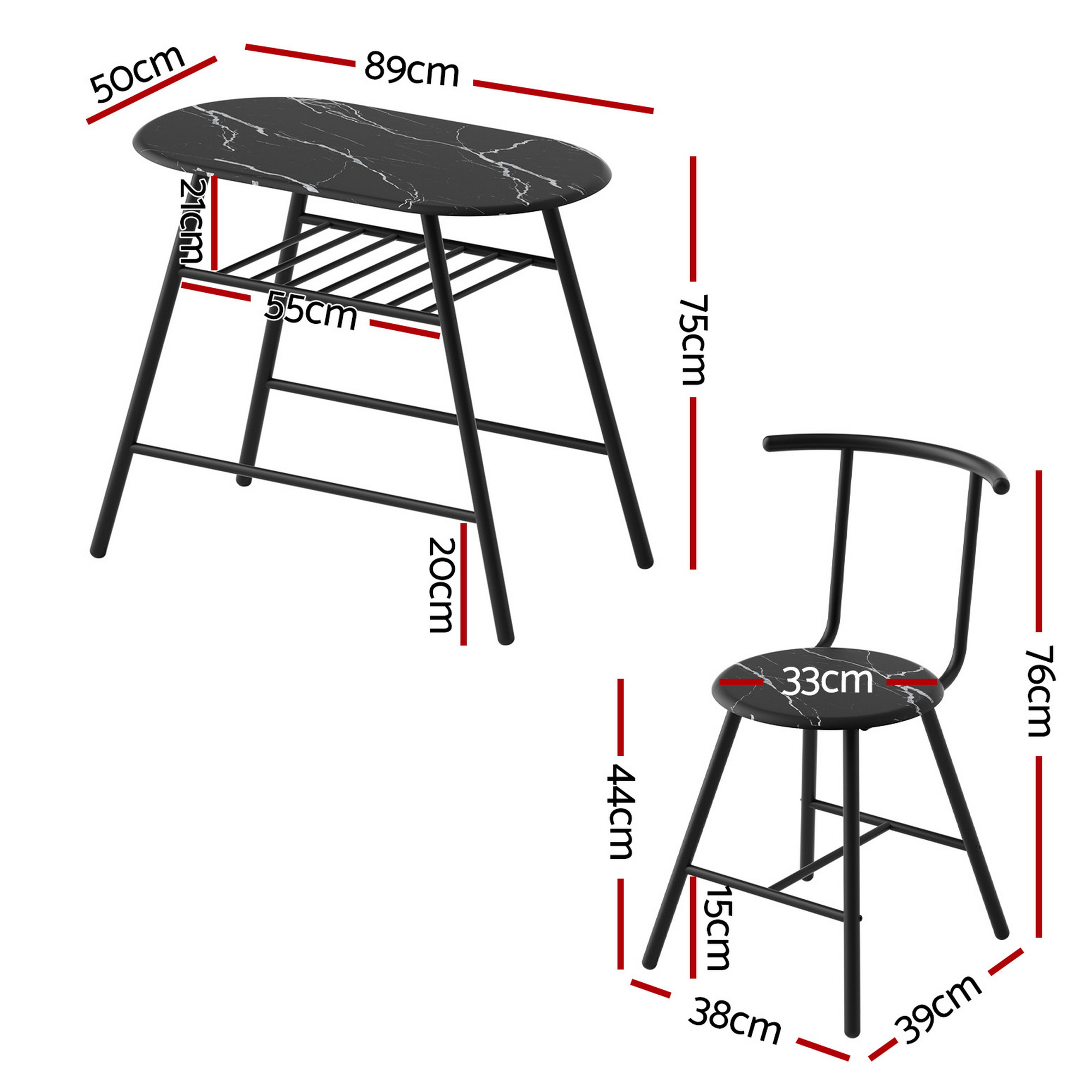 Artiss 3-Piece Marble Dining Set with Wine Rack Black view 2