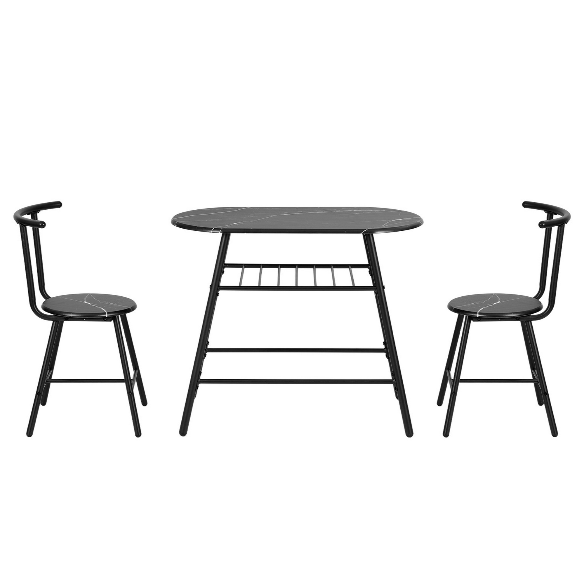 Artiss 3-Piece Marble Dining Set with Wine Rack Black view 3