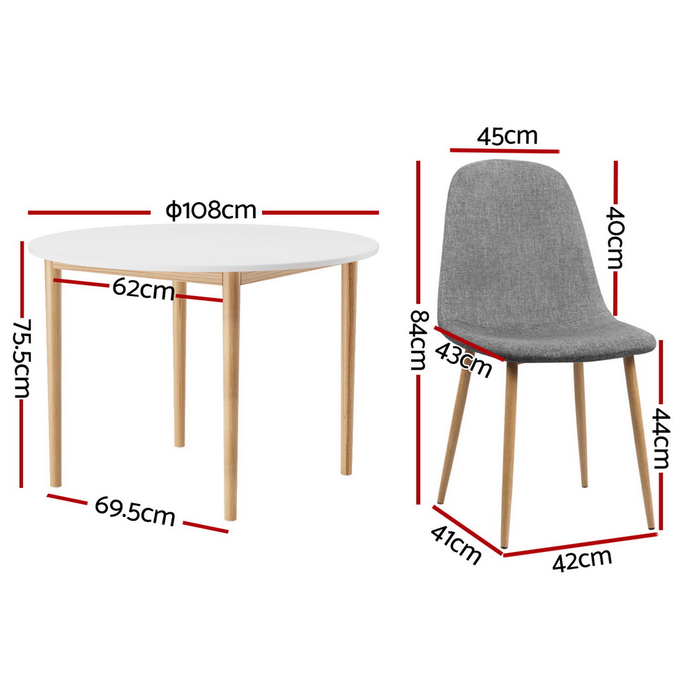 Artiss Demi Round Dining Table and 4 Chairs Set view 2