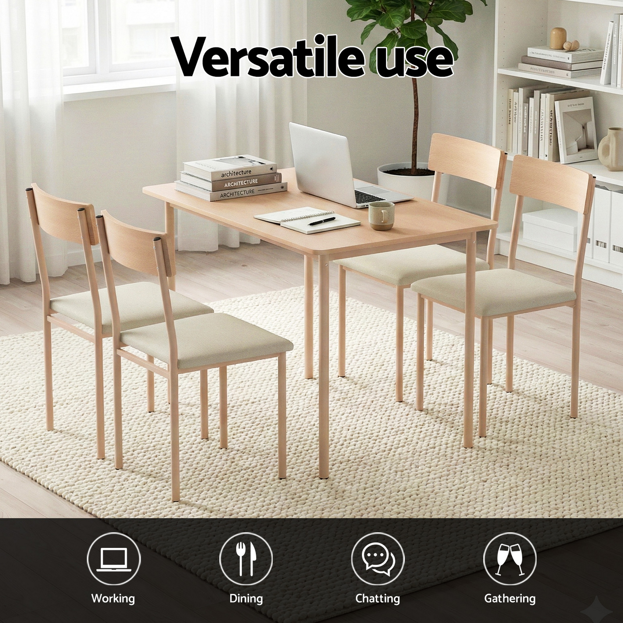 Artiss Scandi 5-Piece Dining Set Natural Beige view 4