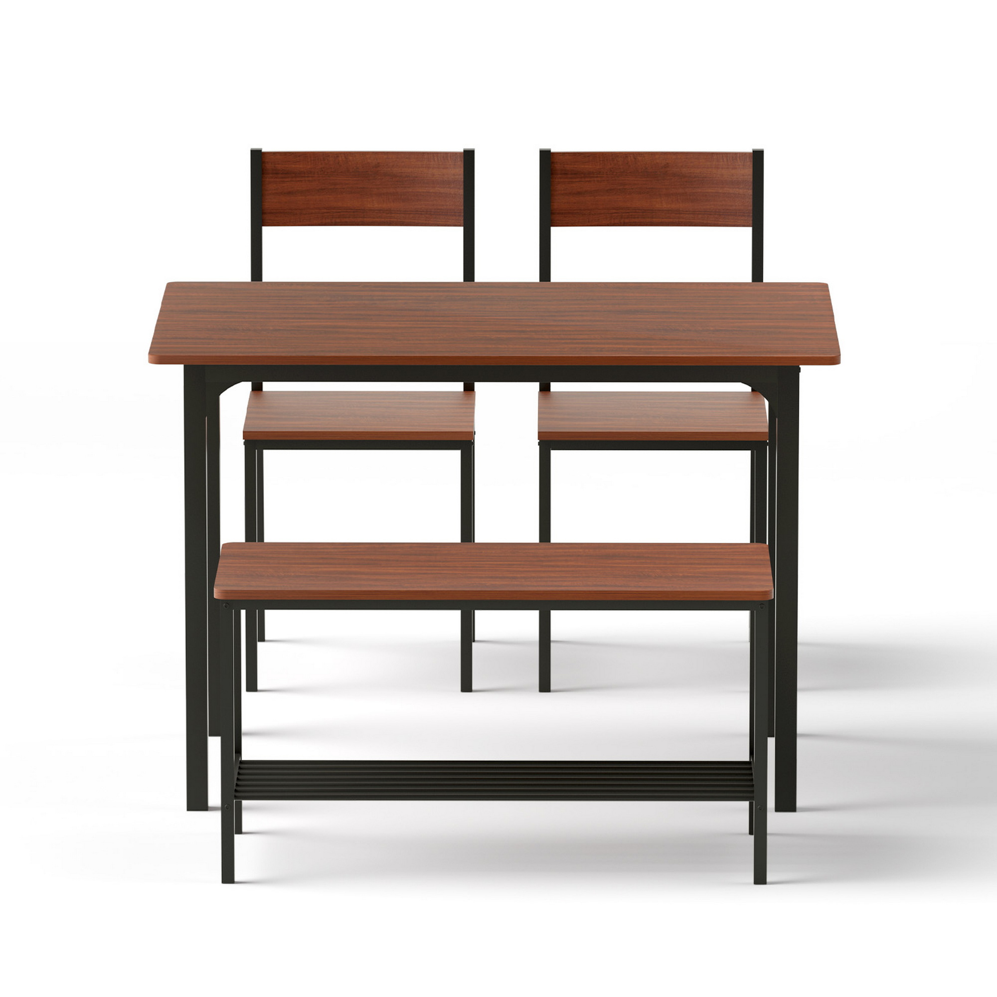 Artiss 4-Piece Dining Set with Storage Bench Walnut view 3