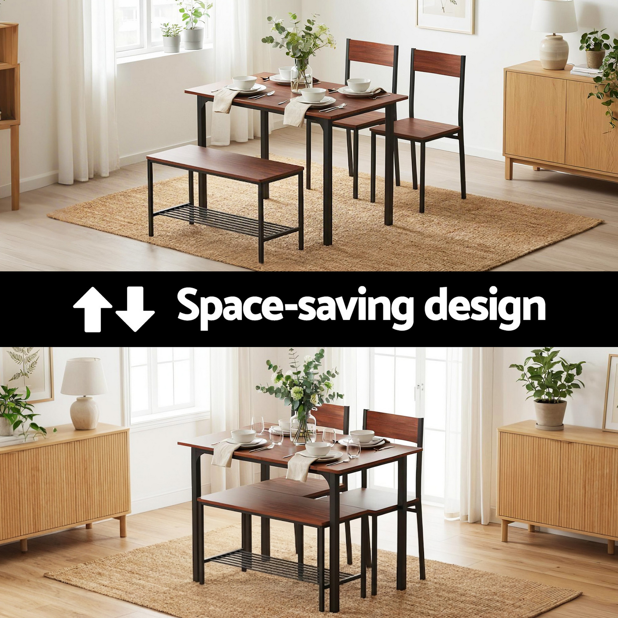 Artiss 4-Piece Dining Set with Storage Bench Walnut view 5