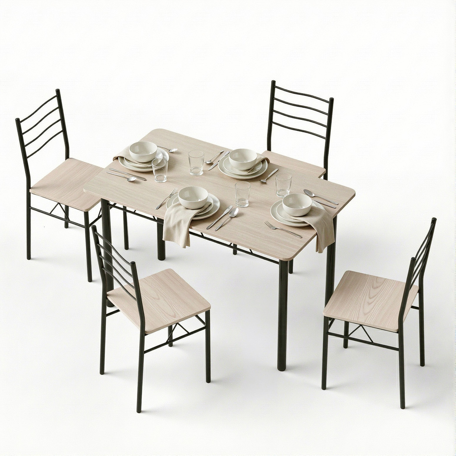 Artiss Wave 5-Piece Dining Set Light Oak