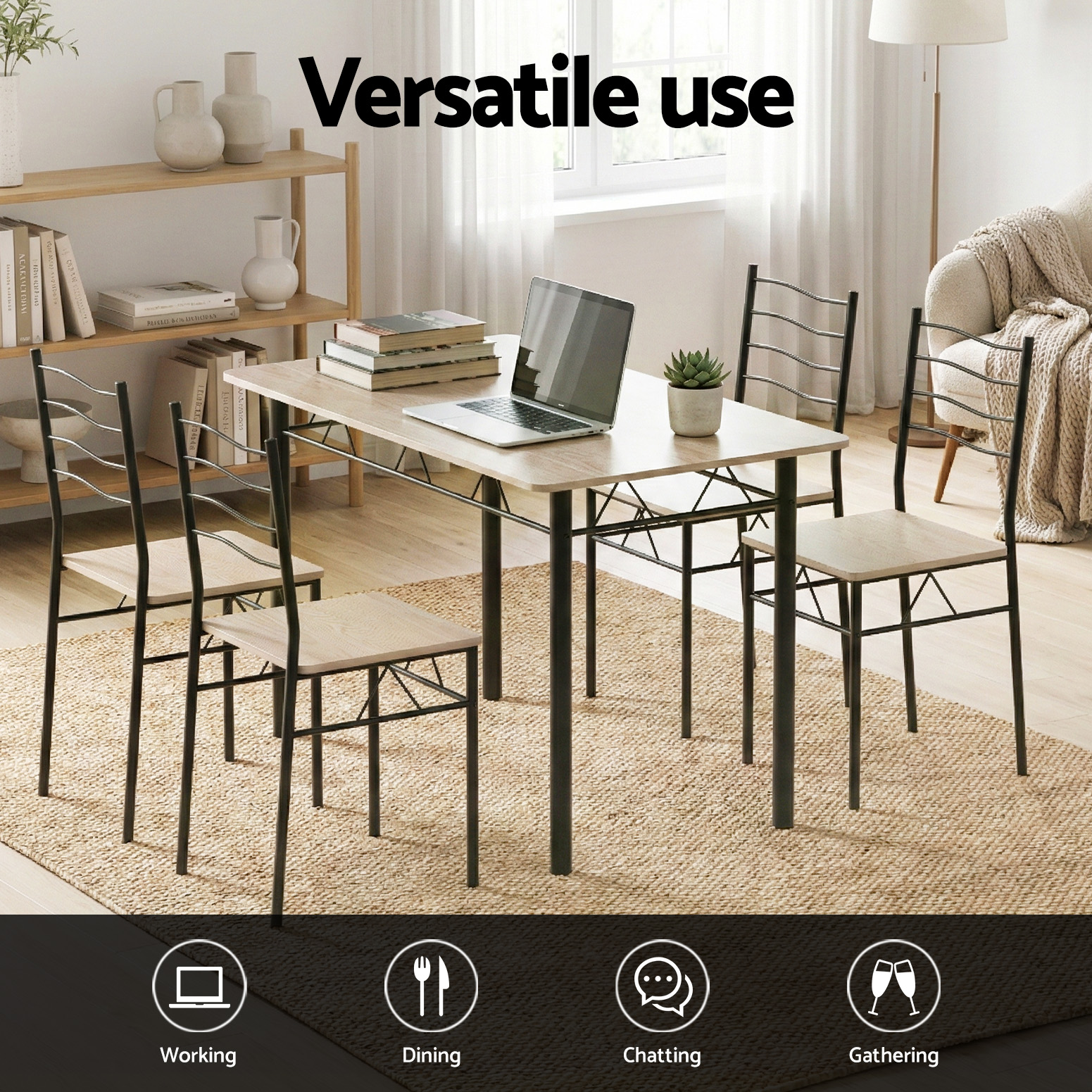 Artiss Wave 5-Piece Dining Set Light Oak view 4