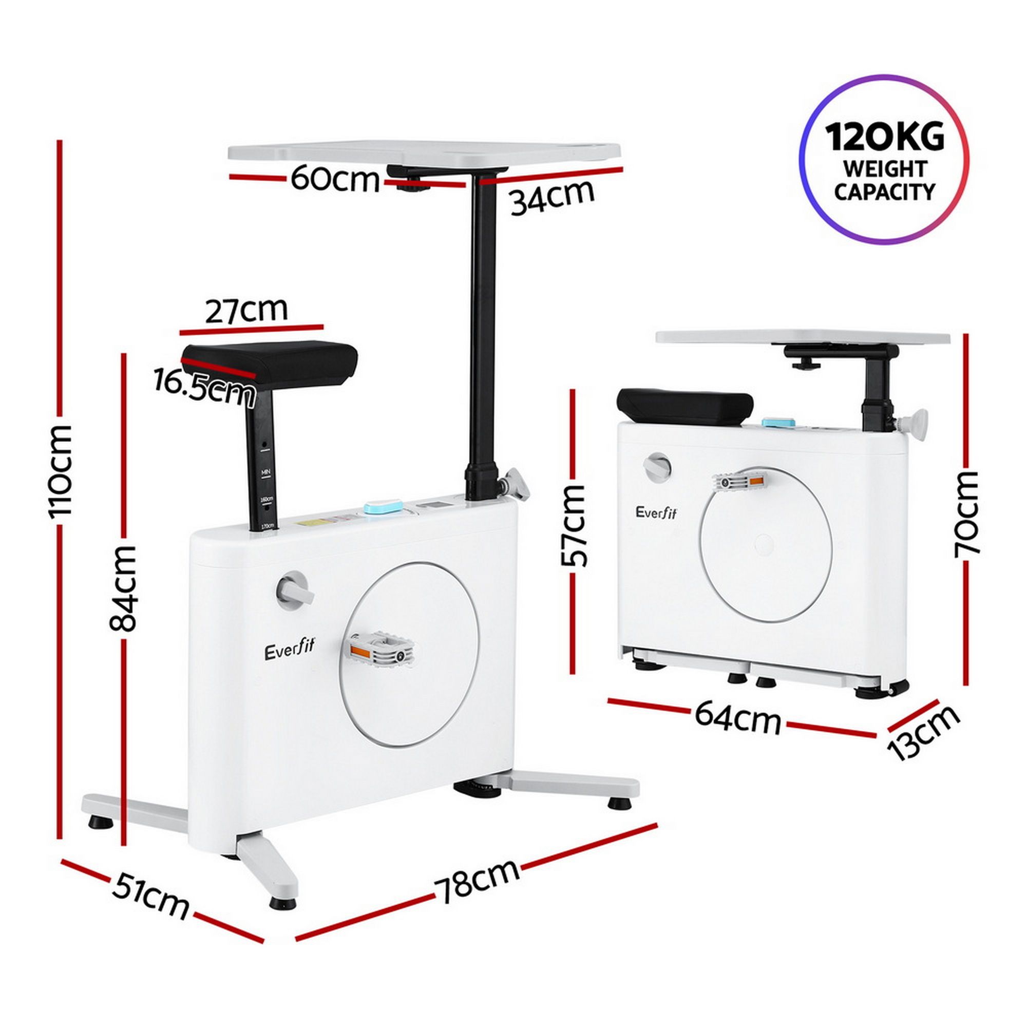 Everfit Magnetic Desk Bike with Tabletop Workstation view 2