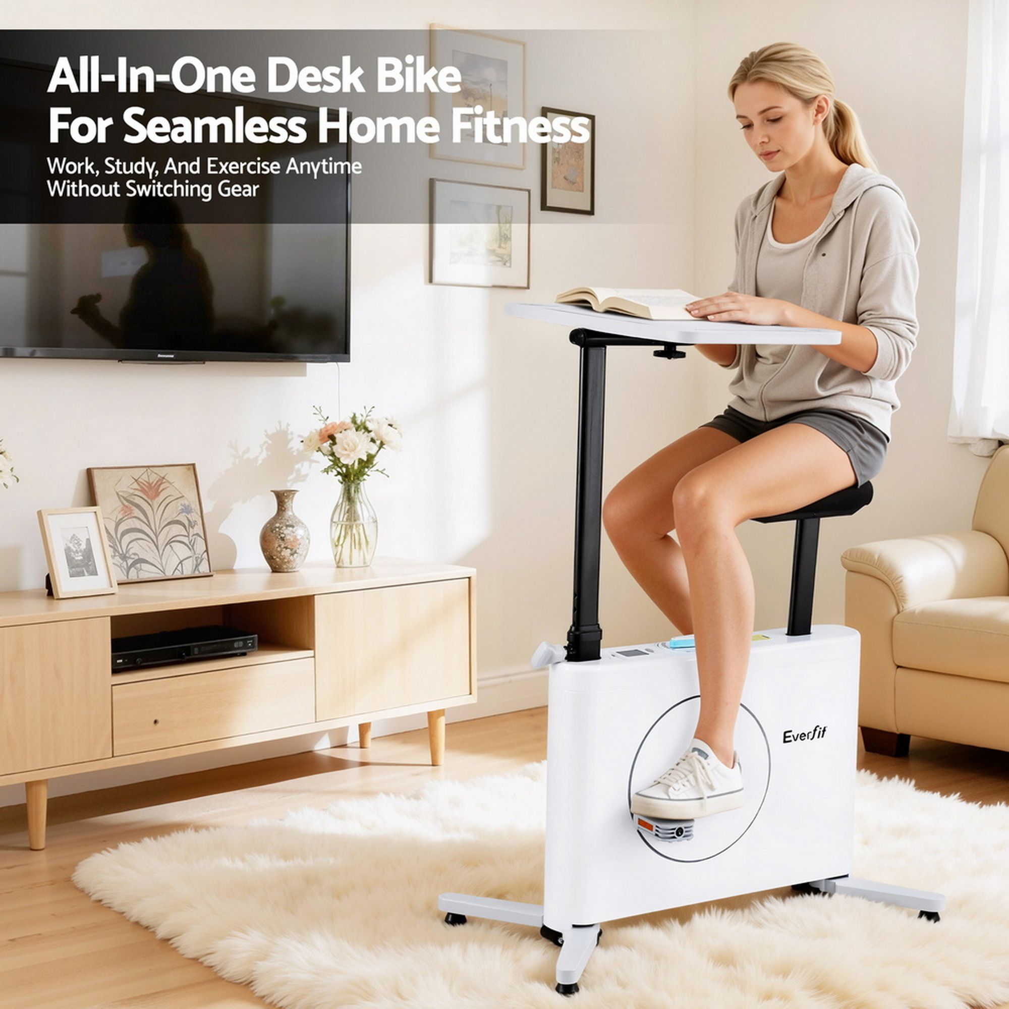 Everfit Magnetic Desk Bike with Tabletop Workstation view 4