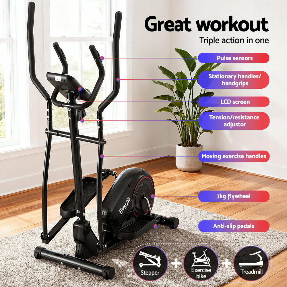 Everfit Elliptical Cross Trainer Fitness Machine Black Red view 4