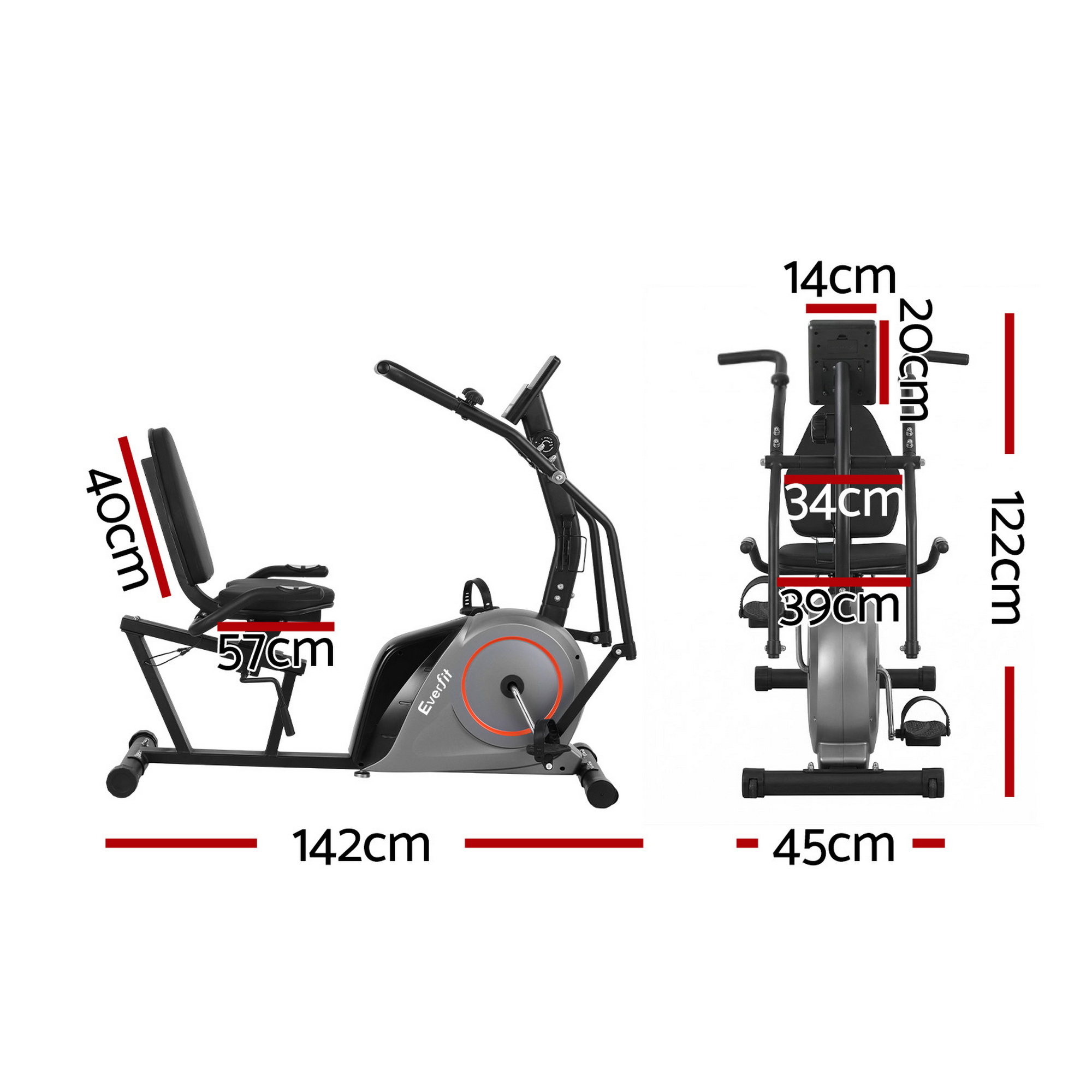 Everfit Recumbent Exercise Bike with Bluetooth App Connect view 2