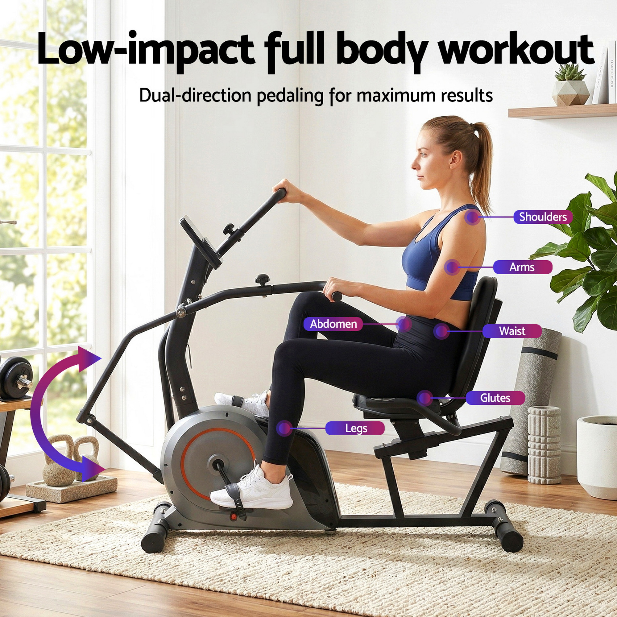 Everfit Recumbent Exercise Bike with Bluetooth App Connect view 4