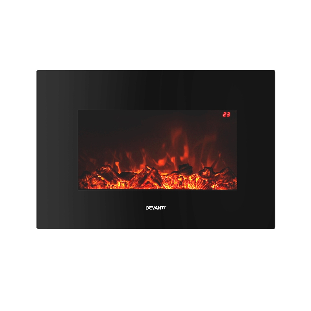 Devanti Electric Fireplace 3D Flame Glass 2000W