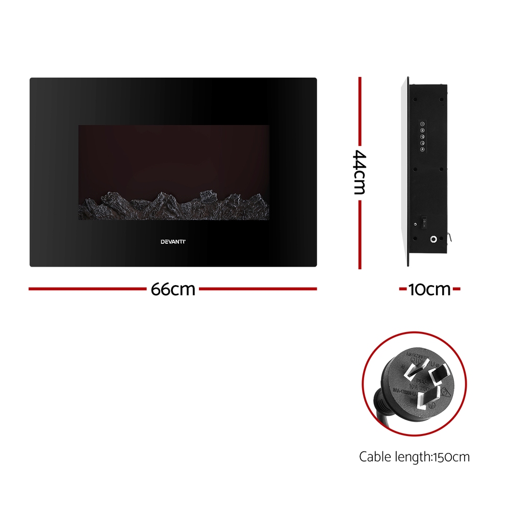 Devanti Electric Fireplace 3D Flame Glass 2000W view 2