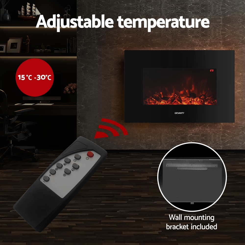 Devanti Electric Fireplace 3D Flame Glass 2000W view 4