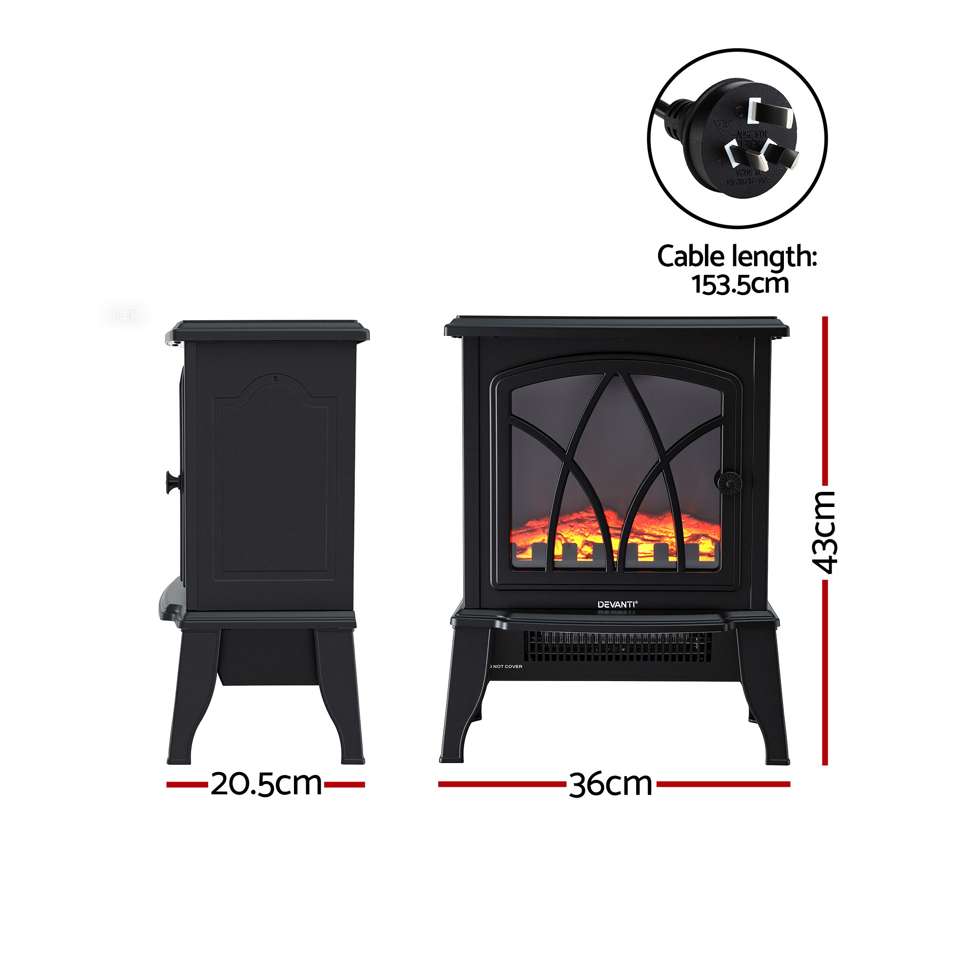 Devanti 2000W Electric Fireplace Heater with Flame Effect view 2