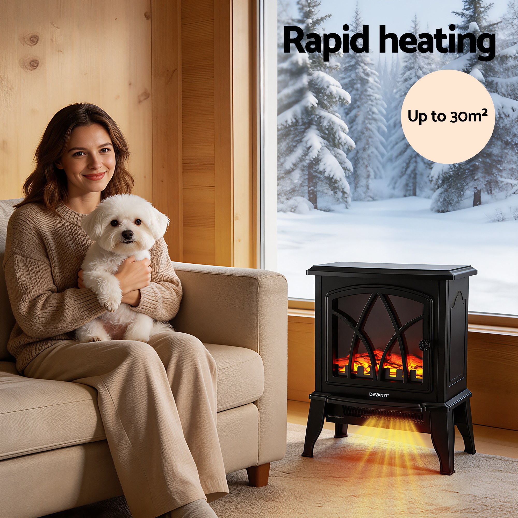 Devanti 2000W Electric Fireplace Heater with Flame Effect view 4