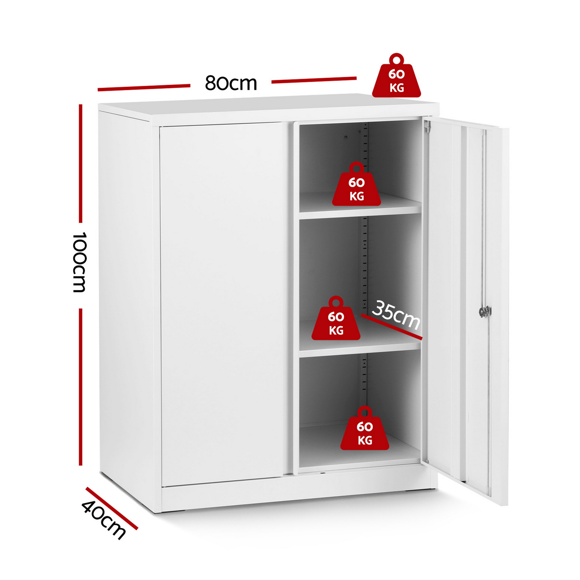 Artiss Steel Locker Cabinet with 3-Point Lock White view 2