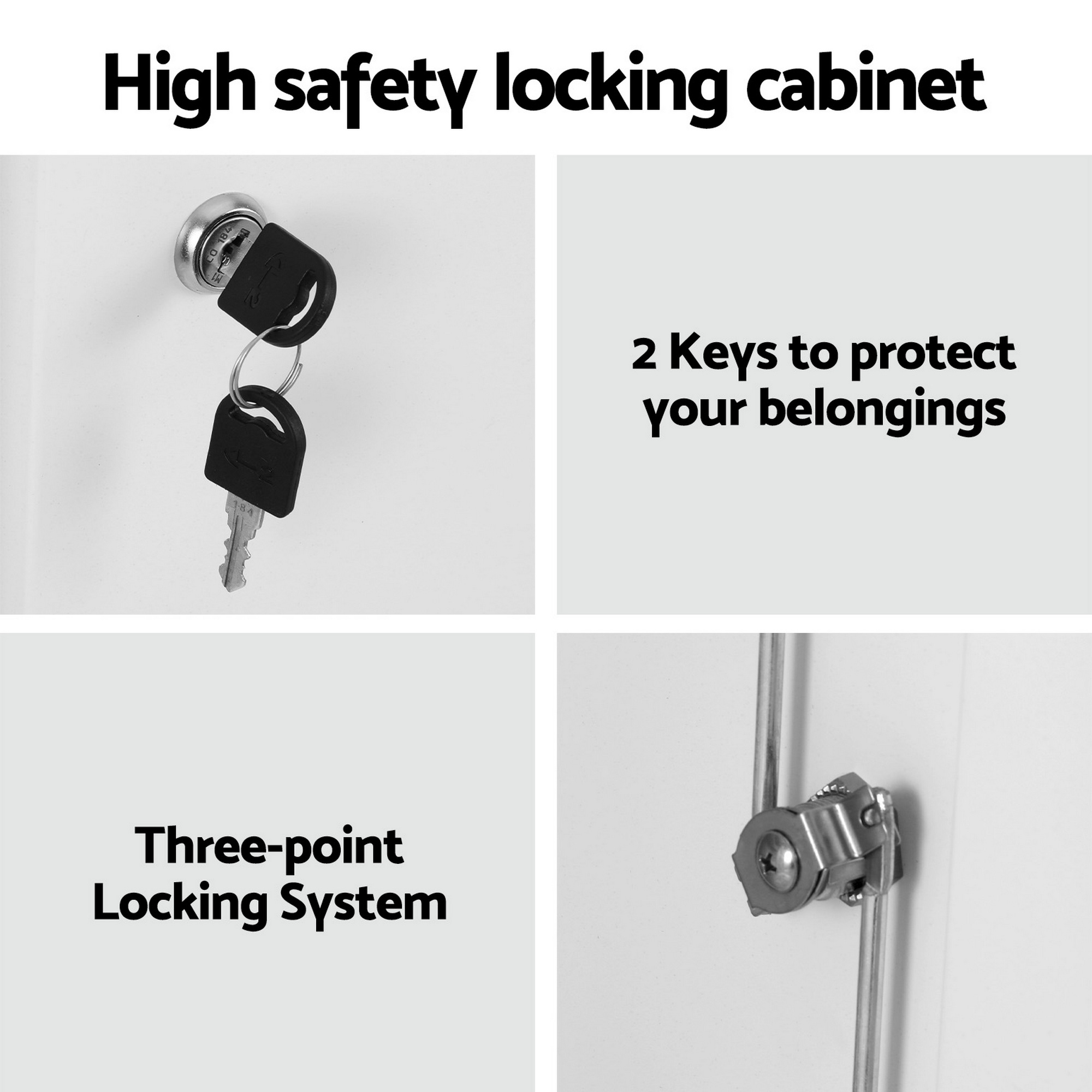 Artiss Steel Locker Cabinet with 3-Point Lock White view 5