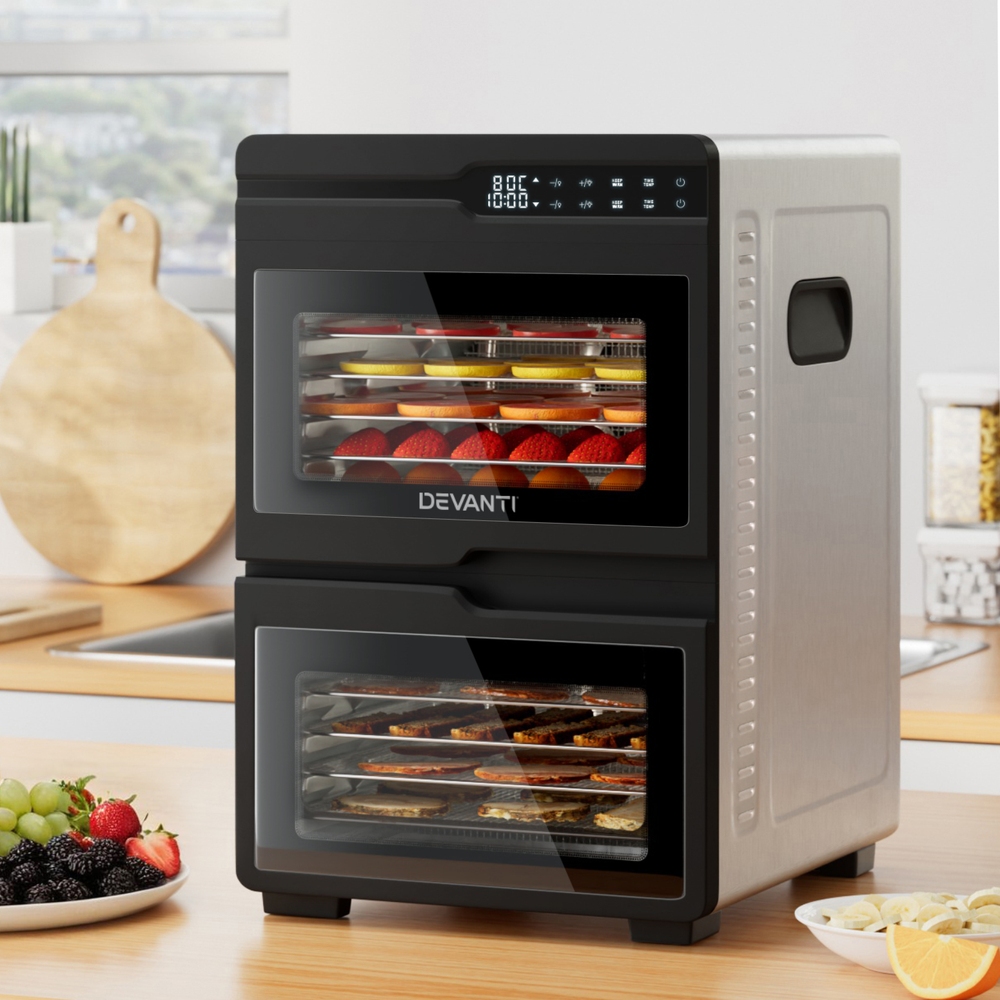 Devanti 12-Tray Dual-Zone Food Dehydrator Stainless Steel