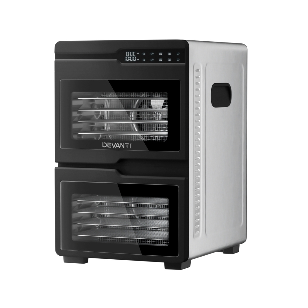Devanti 12-Tray Dual-Zone Food Dehydrator Stainless Steel view 2