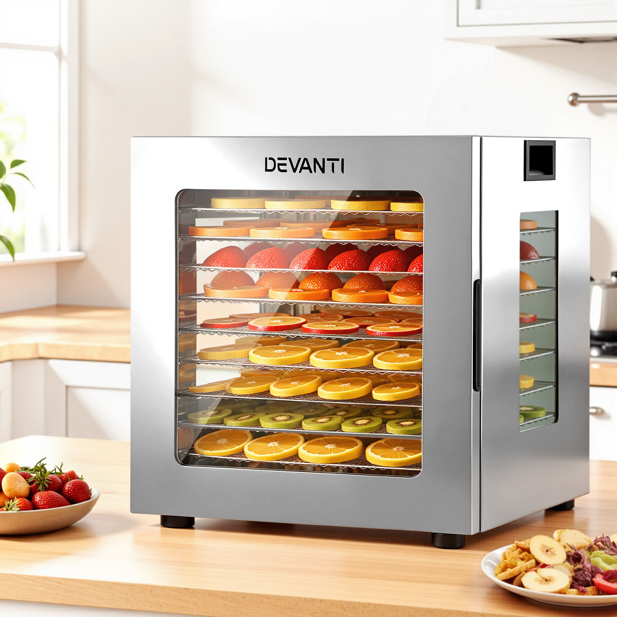 Devanti 10-Tray Food Dehydrator Stainless Steel Glass Door 850W