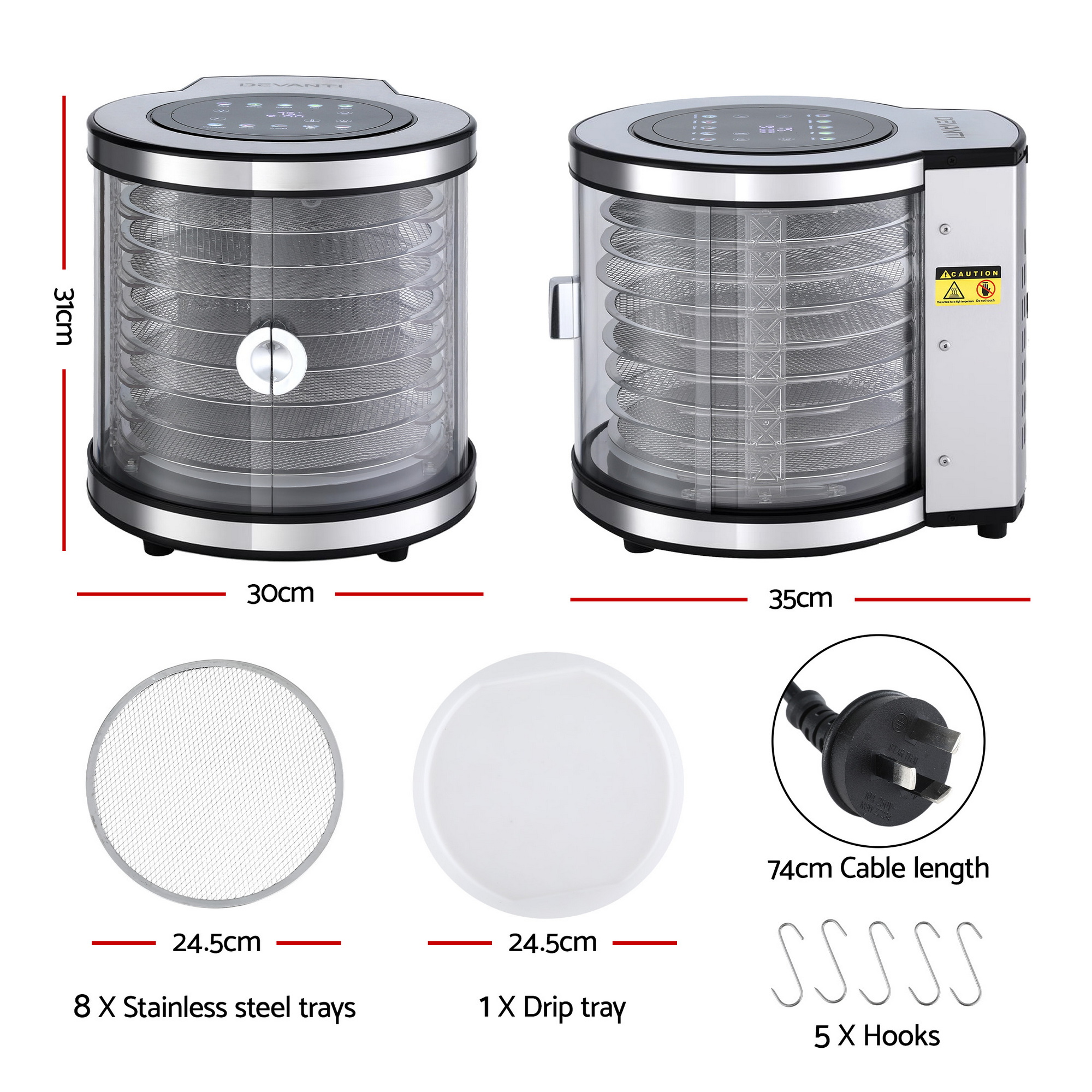 Devanti 8 Trays Food Dehydrator Stainless Steel view 2