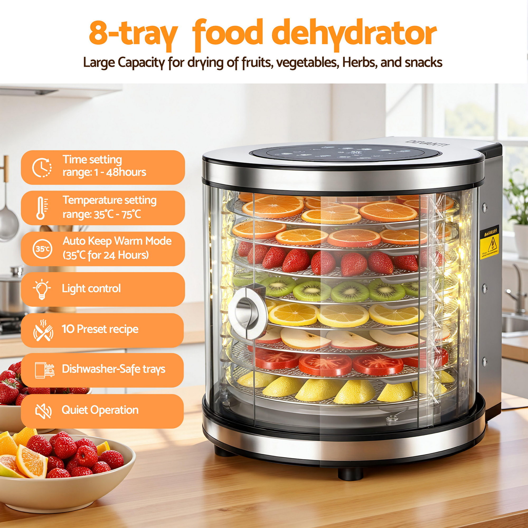 Devanti 8 Trays Food Dehydrator Stainless Steel view 4