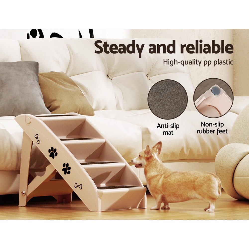 i.Pet Foldable Dog Ramp Steps for Bed, Sofa and Car Beige view 5