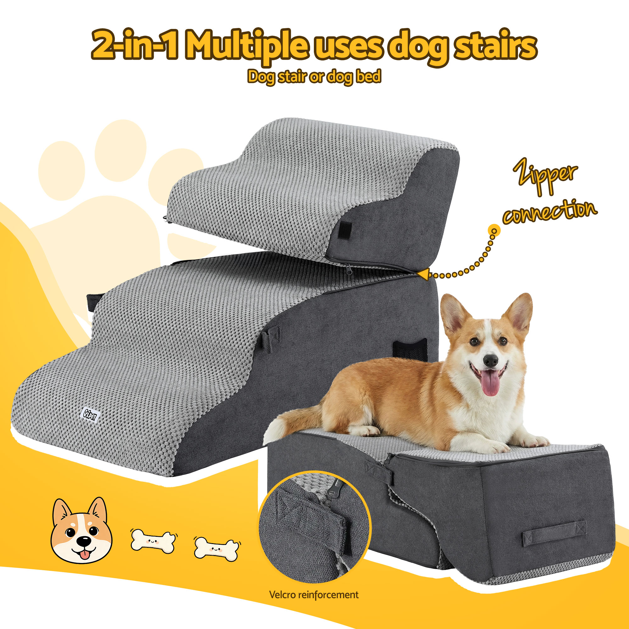 i.Pet 2-in-1 Dog Stairs and Bed Foam Washable view 4