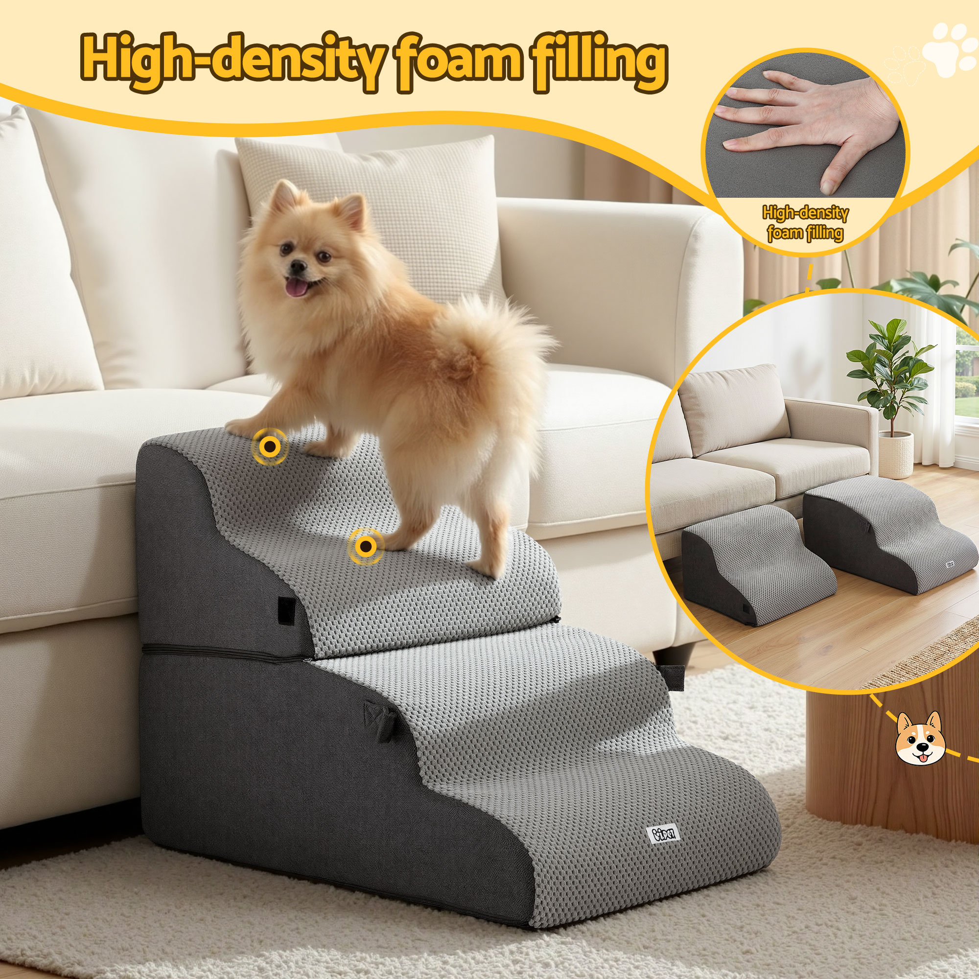 i.Pet 2-in-1 Dog Stairs and Bed Foam Washable view 5