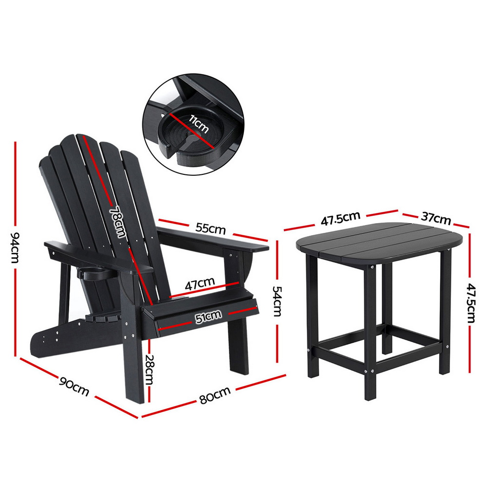 Gardeon HDPE 3-Piece Adirondack Beach Chair Set view 2
