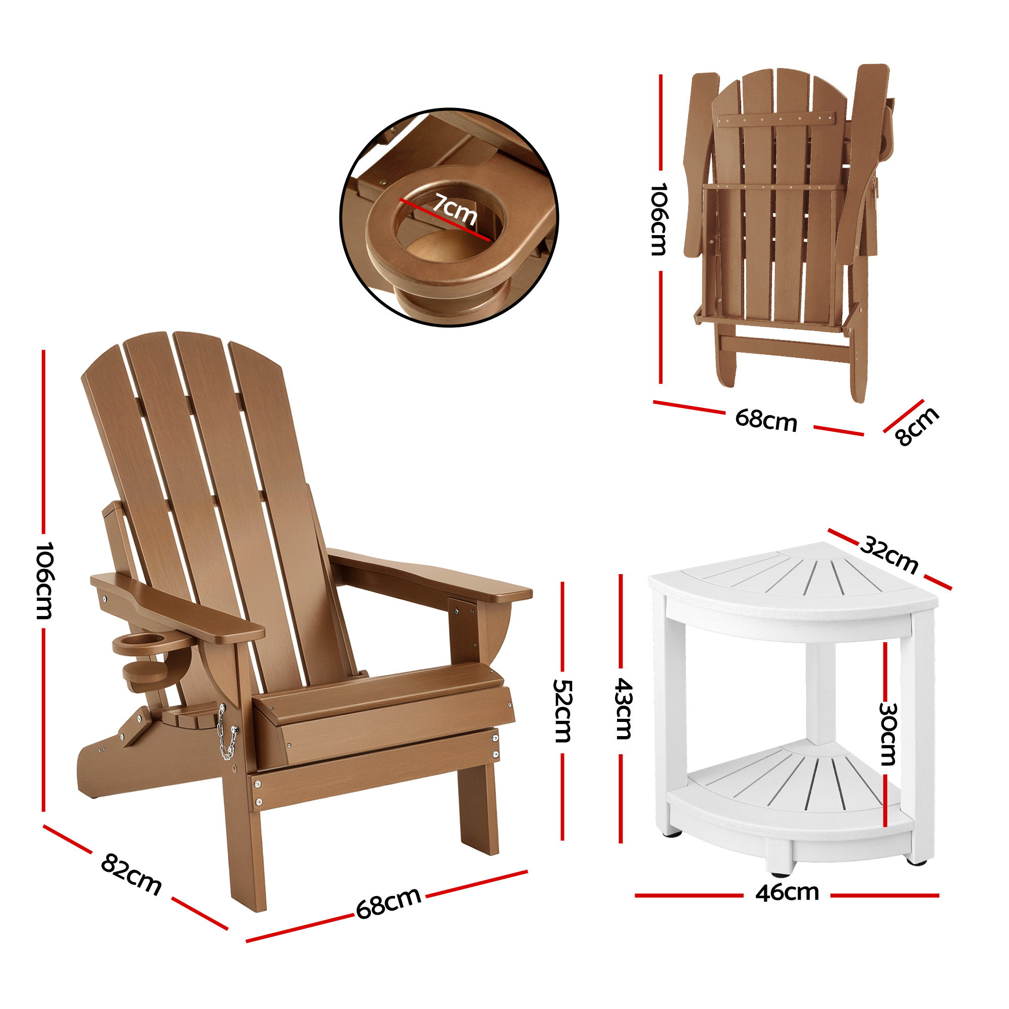 Gardeon Folding HDPE Adirondack Beach Chair Set view 2