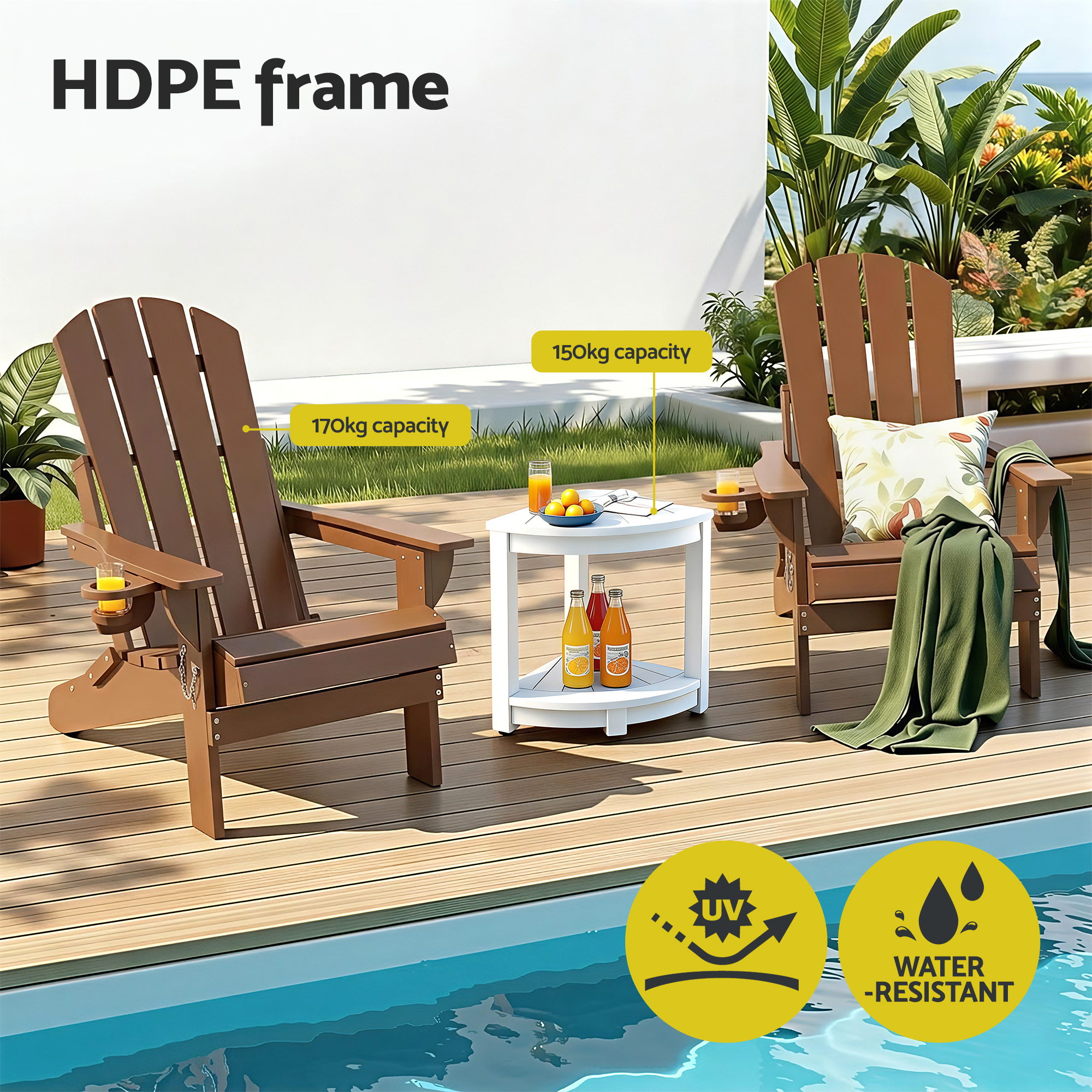 Gardeon Folding HDPE Adirondack Beach Chair Set view 4