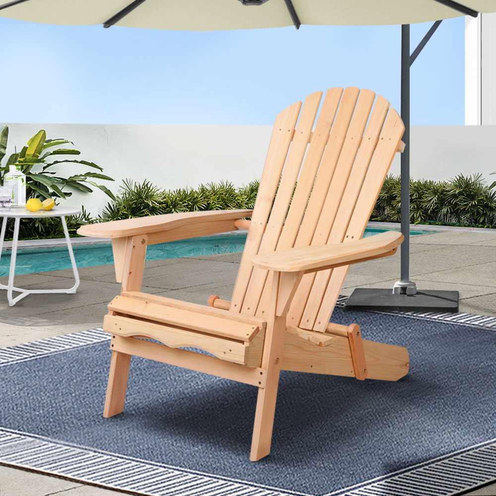Gardeon Wooden Adirondack Beach Chair Foldable Natural