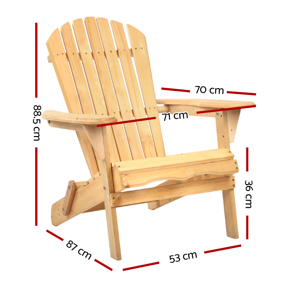 Gardeon Wooden Adirondack Beach Chair Foldable Natural view 2