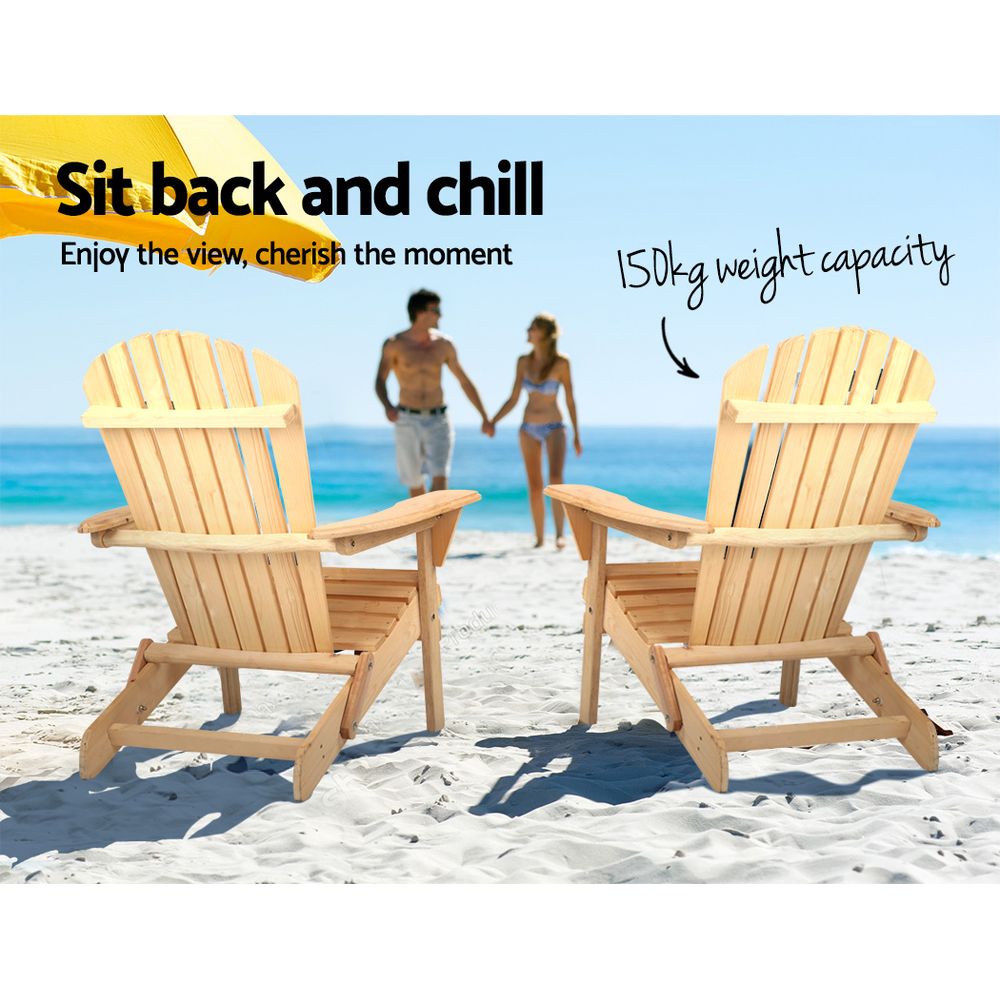 Gardeon Wooden Adirondack Beach Chair Foldable Natural view 4