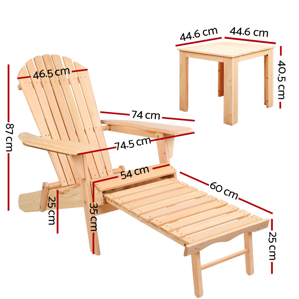 Gardeon 3 Piece Wooden Adirondack Sun Lounge view 2