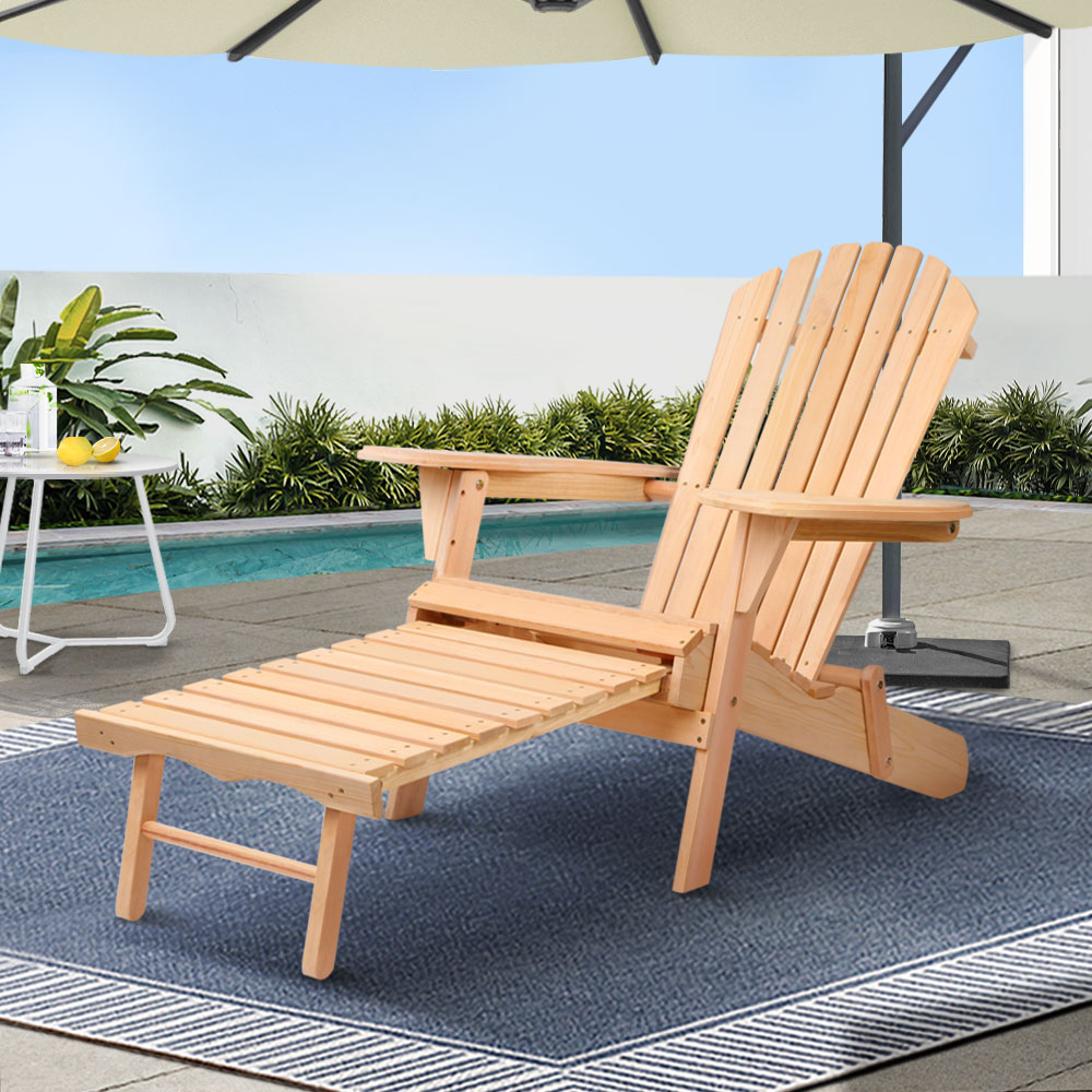 Gardeon Wooden Adirondack Sun Lounge with Ottoman Natural